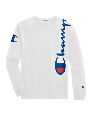 Champion Life® Men's Heritage Long-Sleeve Tee, Over The Shoulder Logo White