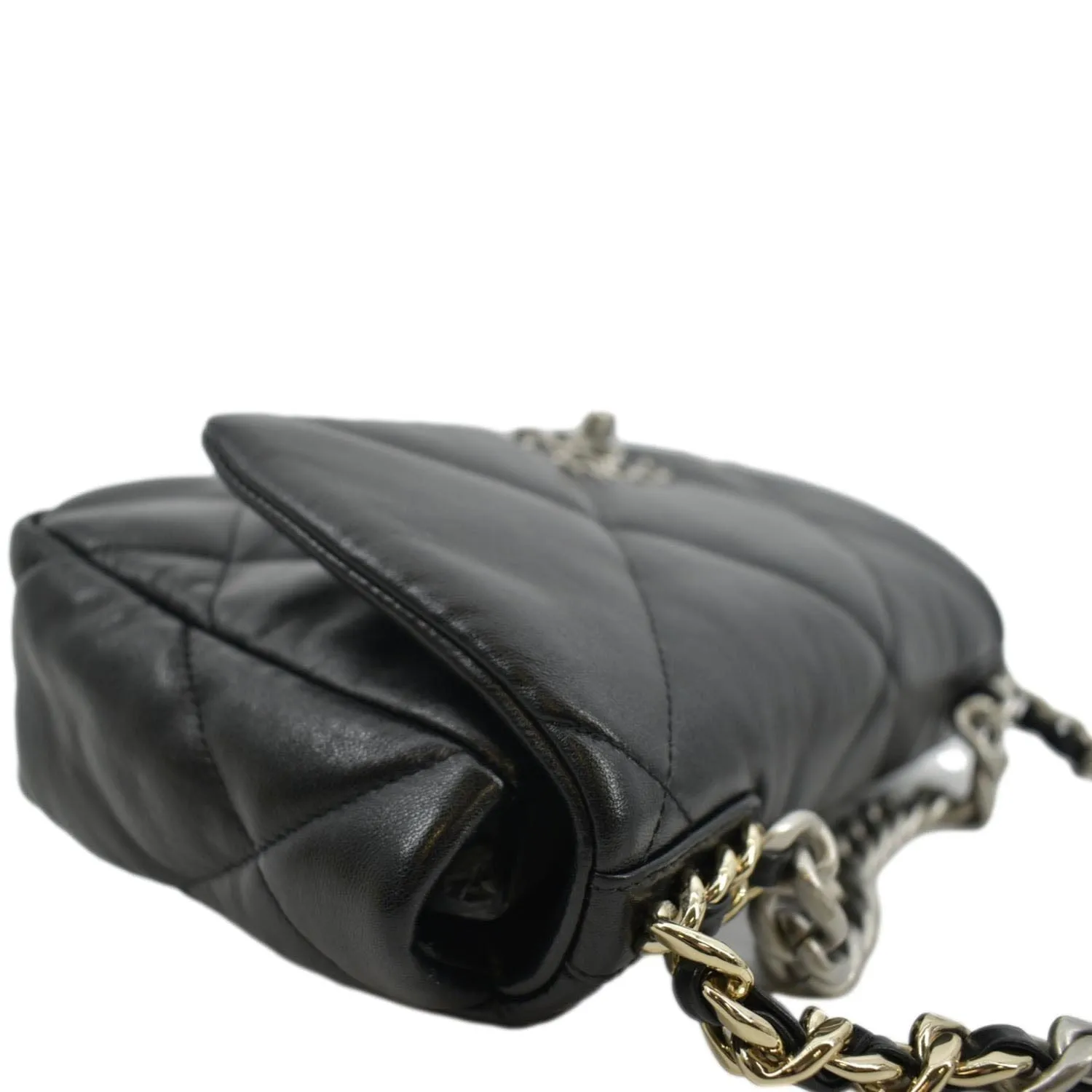 CHANEL 19 Small Flap Quilted Lambskin Leather Shoulder Bag Black