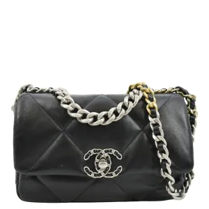 CHANEL 19 Small Flap Quilted Lambskin Leather Shoulder Bag Black