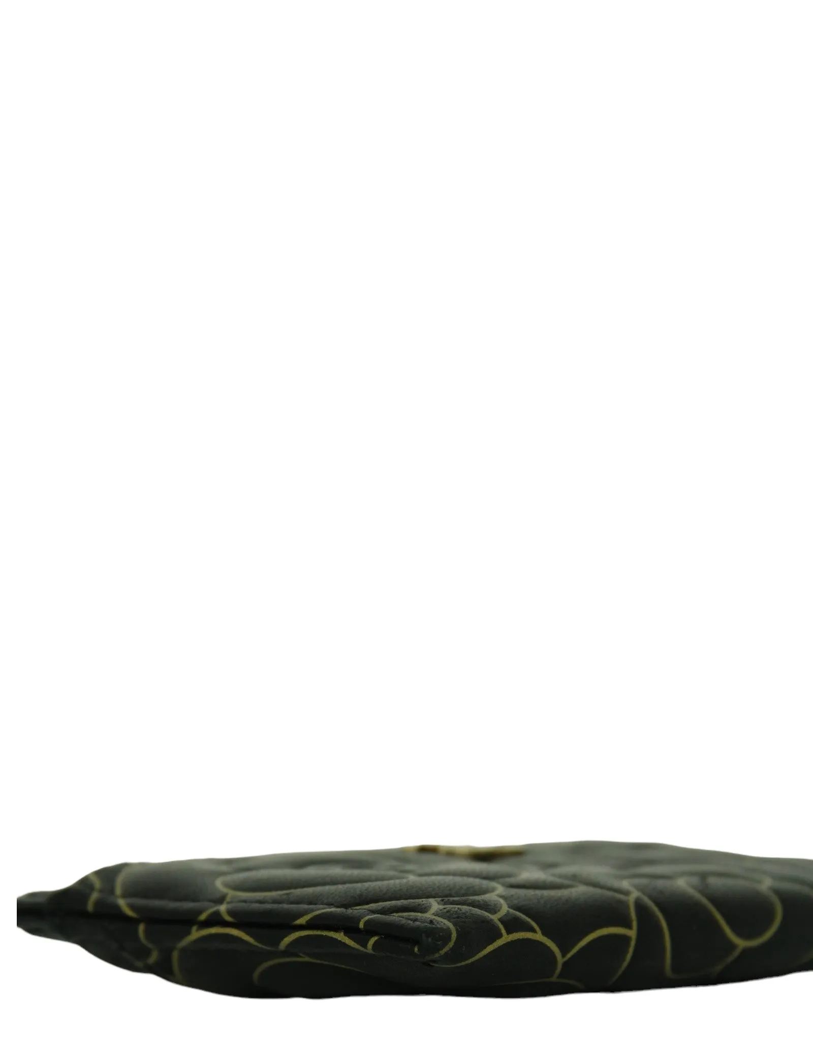 Chanel Black Goatskin Camellia Embossed Card Holder