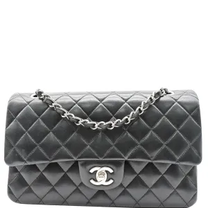 CHANEL Classic Double Flap Medium Leather Shoulder Bag Black