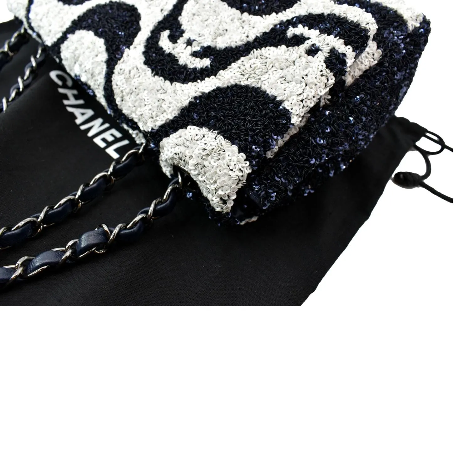 CHANEL Classic Flap Sequin Chain Shoulder Bag Black/White