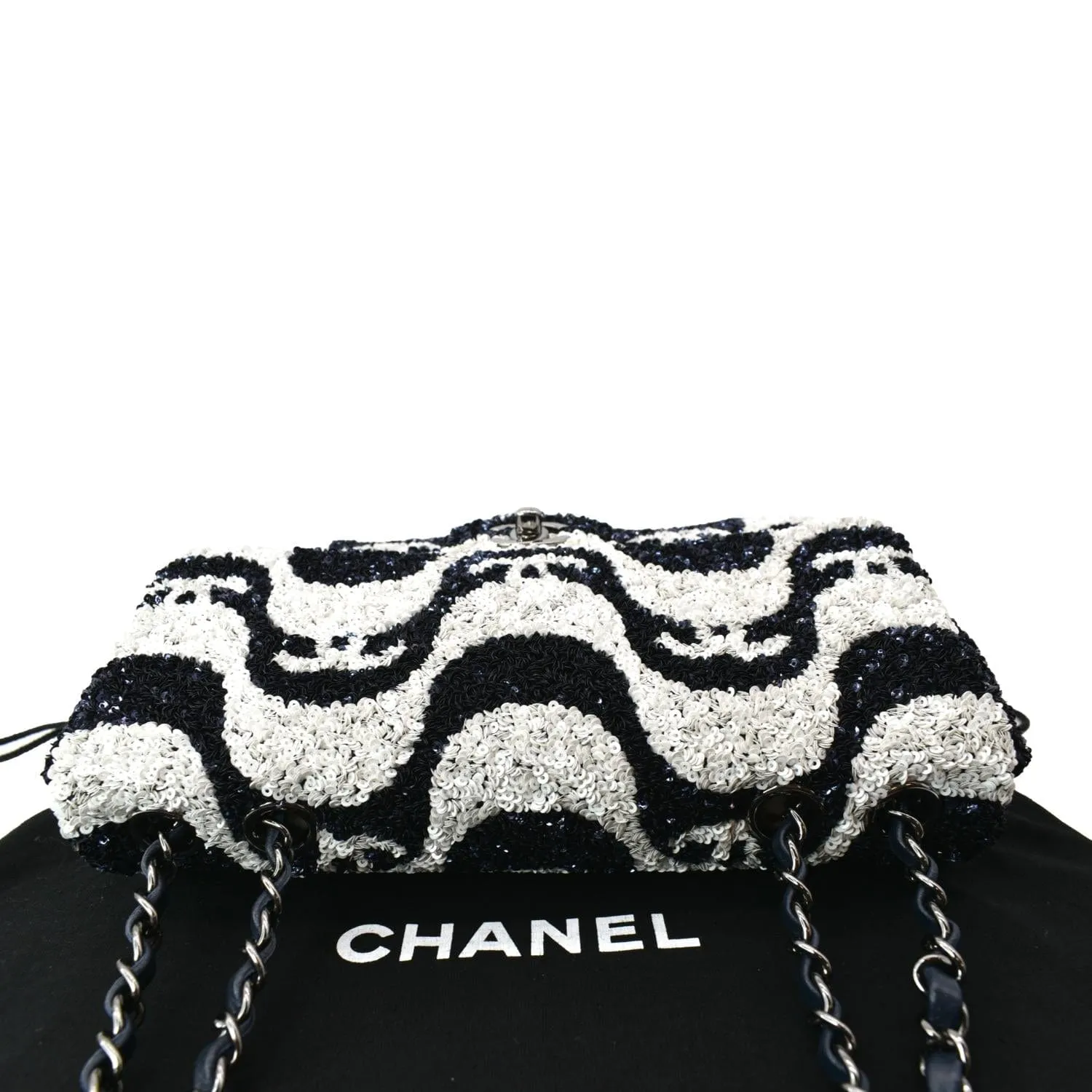 CHANEL Classic Flap Sequin Chain Shoulder Bag Black/White