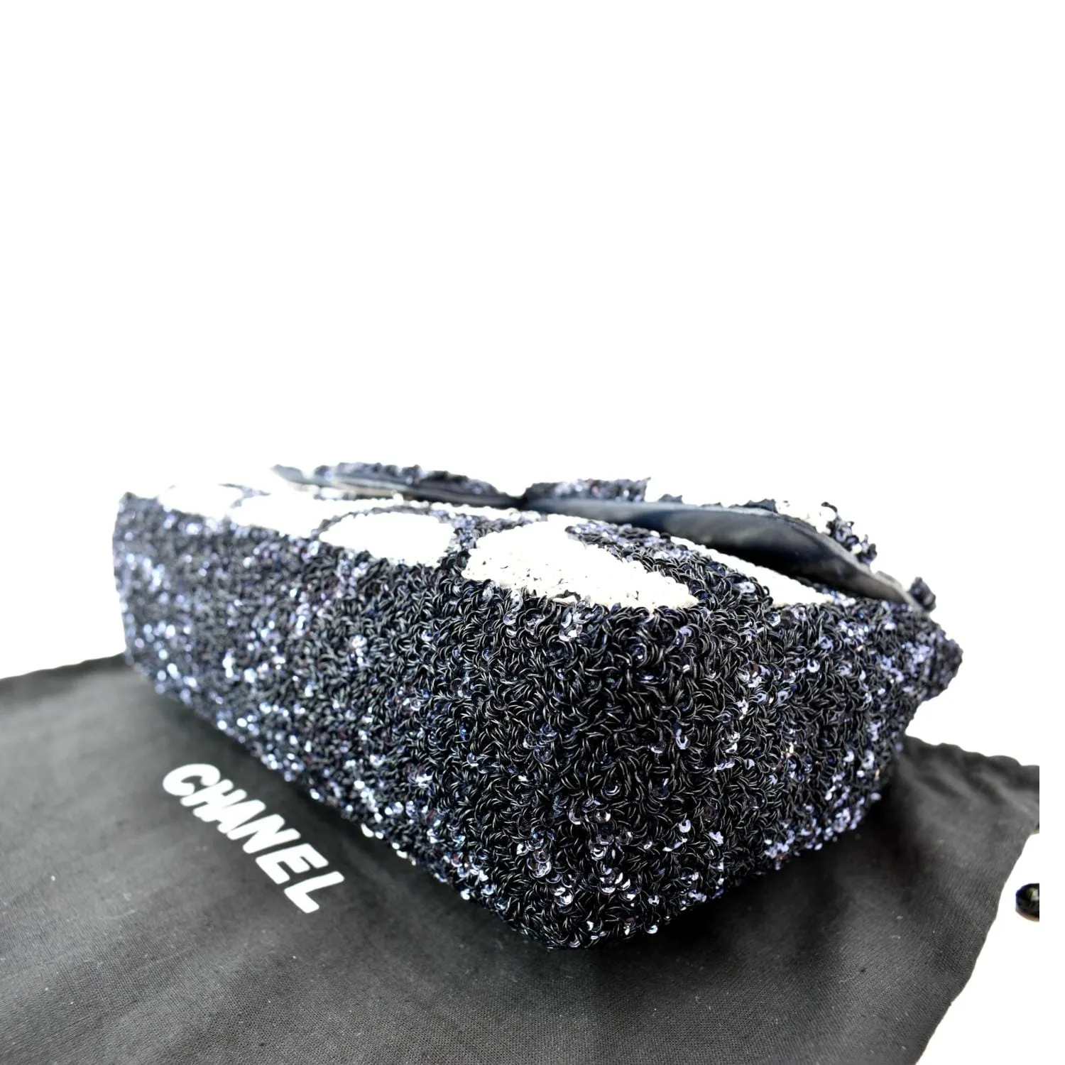 CHANEL Classic Flap Sequin Chain Shoulder Bag Black/White