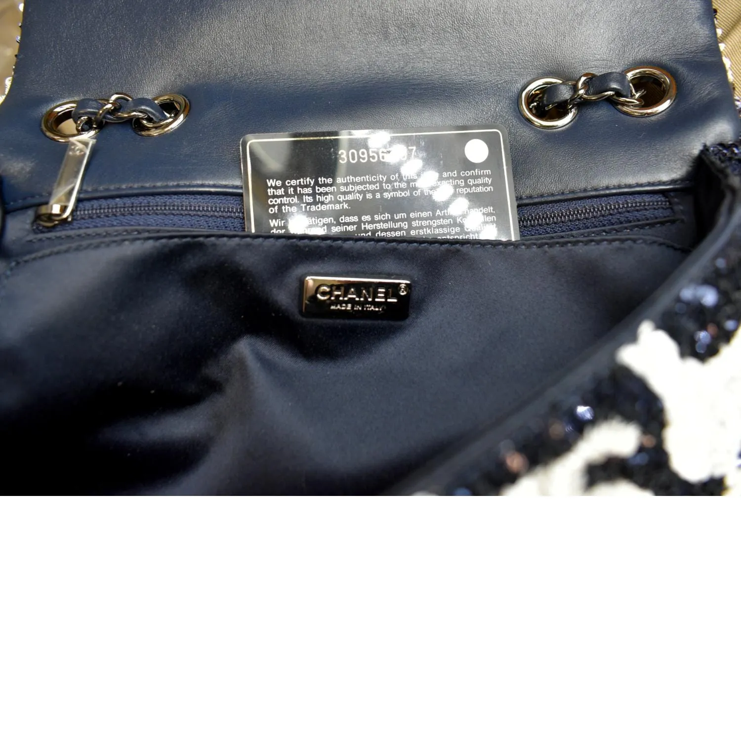 CHANEL Classic Flap Sequin Chain Shoulder Bag Black/White