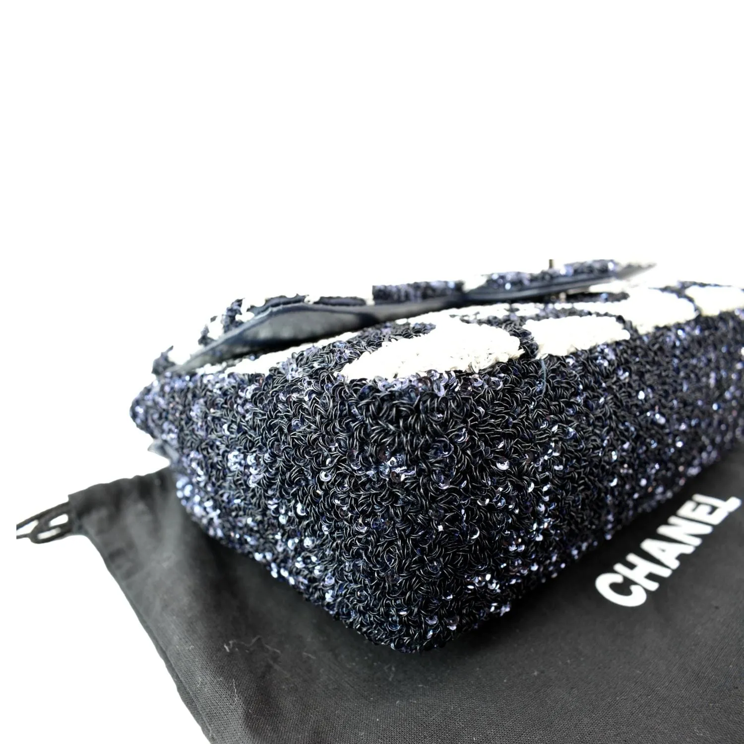 CHANEL Classic Flap Sequin Chain Shoulder Bag Black/White