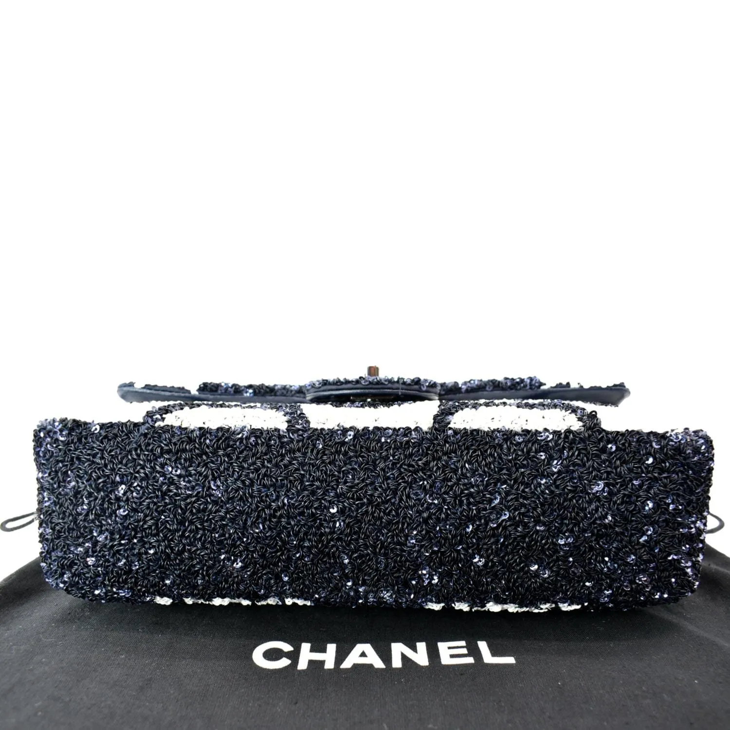 CHANEL Classic Flap Sequin Chain Shoulder Bag Black/White