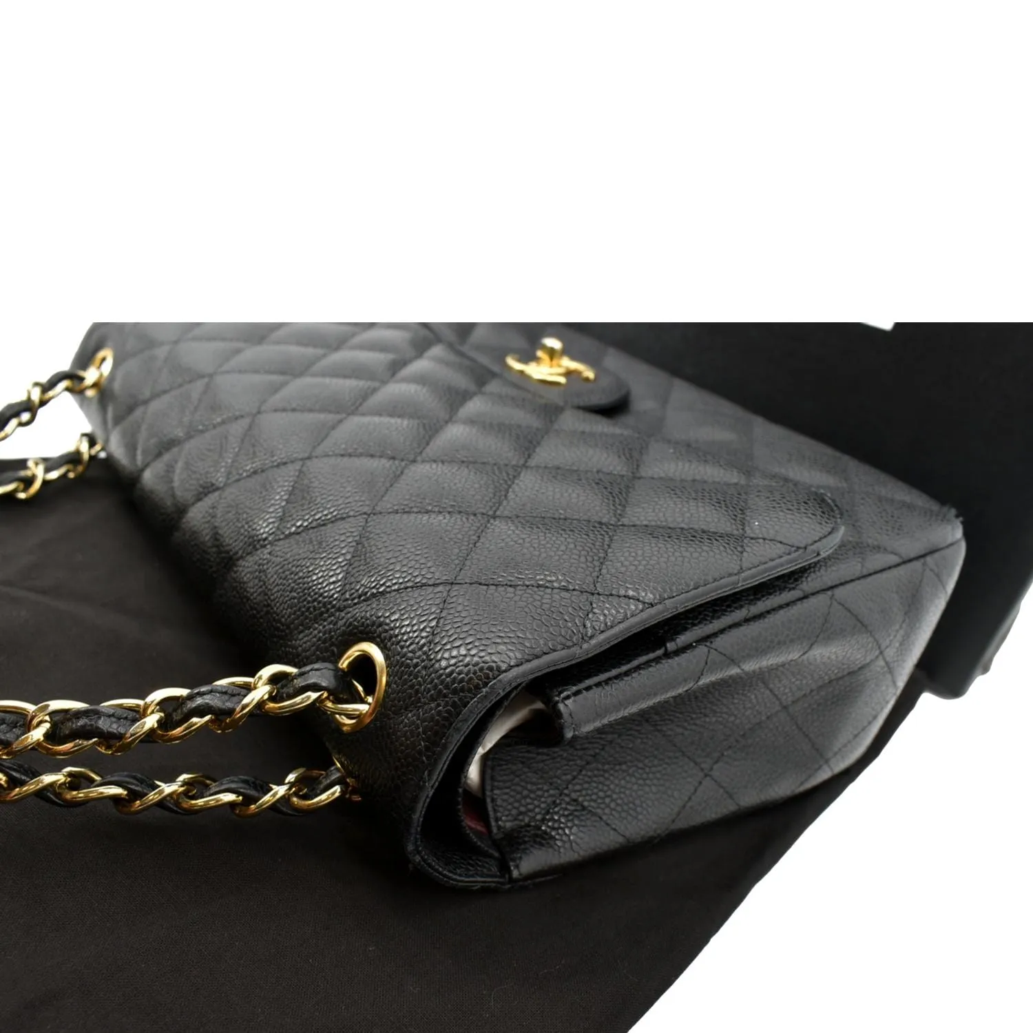 CHANEL Classic Jumbo Double Flap Caviar Leather Shoulder Bag Black