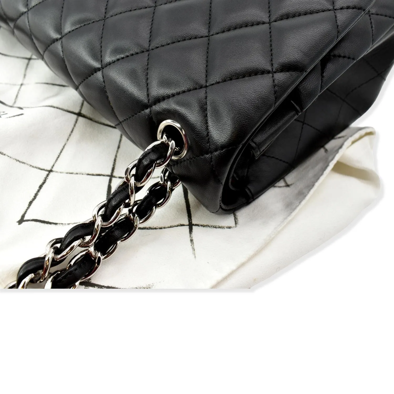 CHANEL Classic Jumbo Double Flap Lambskin Leather Shoulder Bag Black