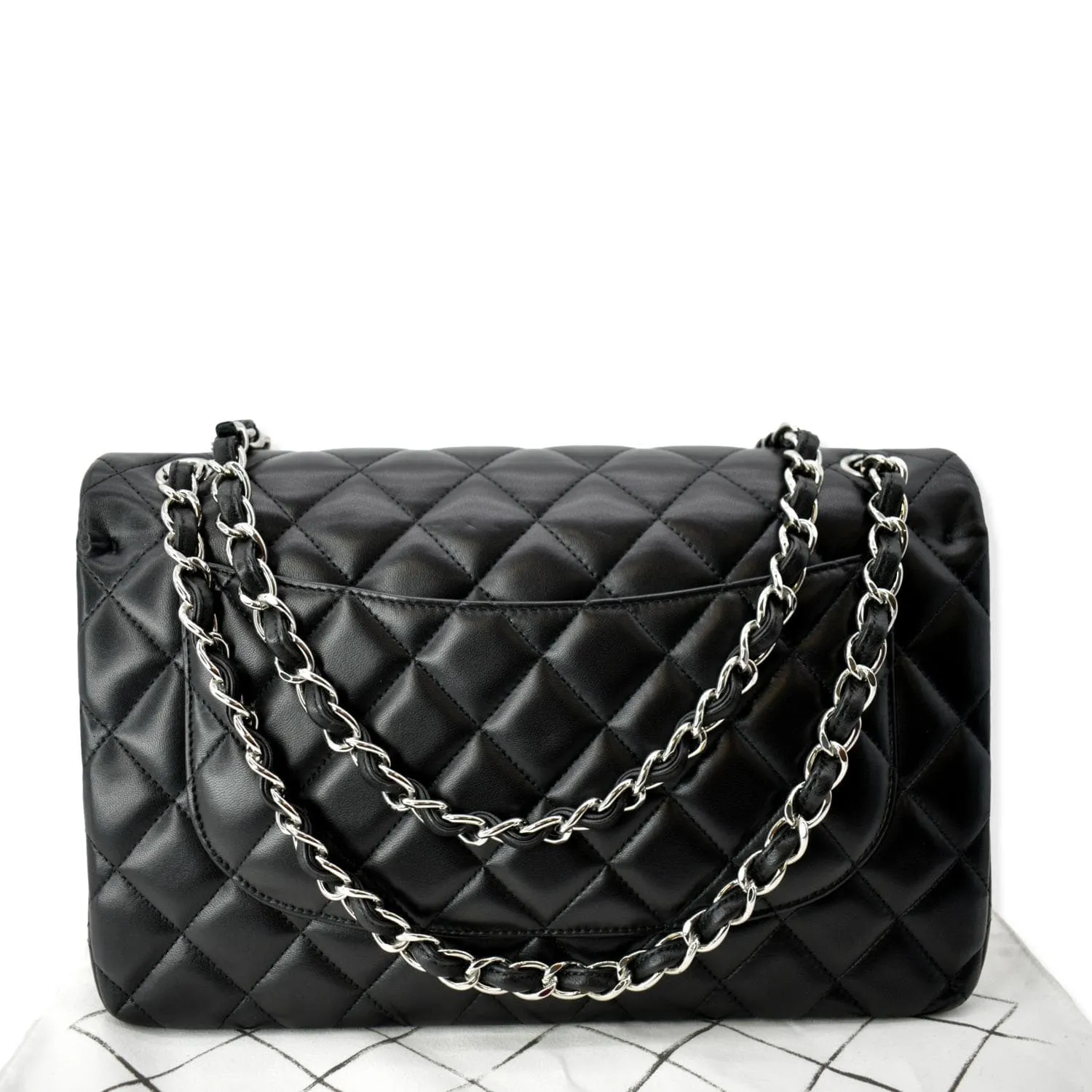 CHANEL Classic Jumbo Double Flap Lambskin Leather Shoulder Bag Black