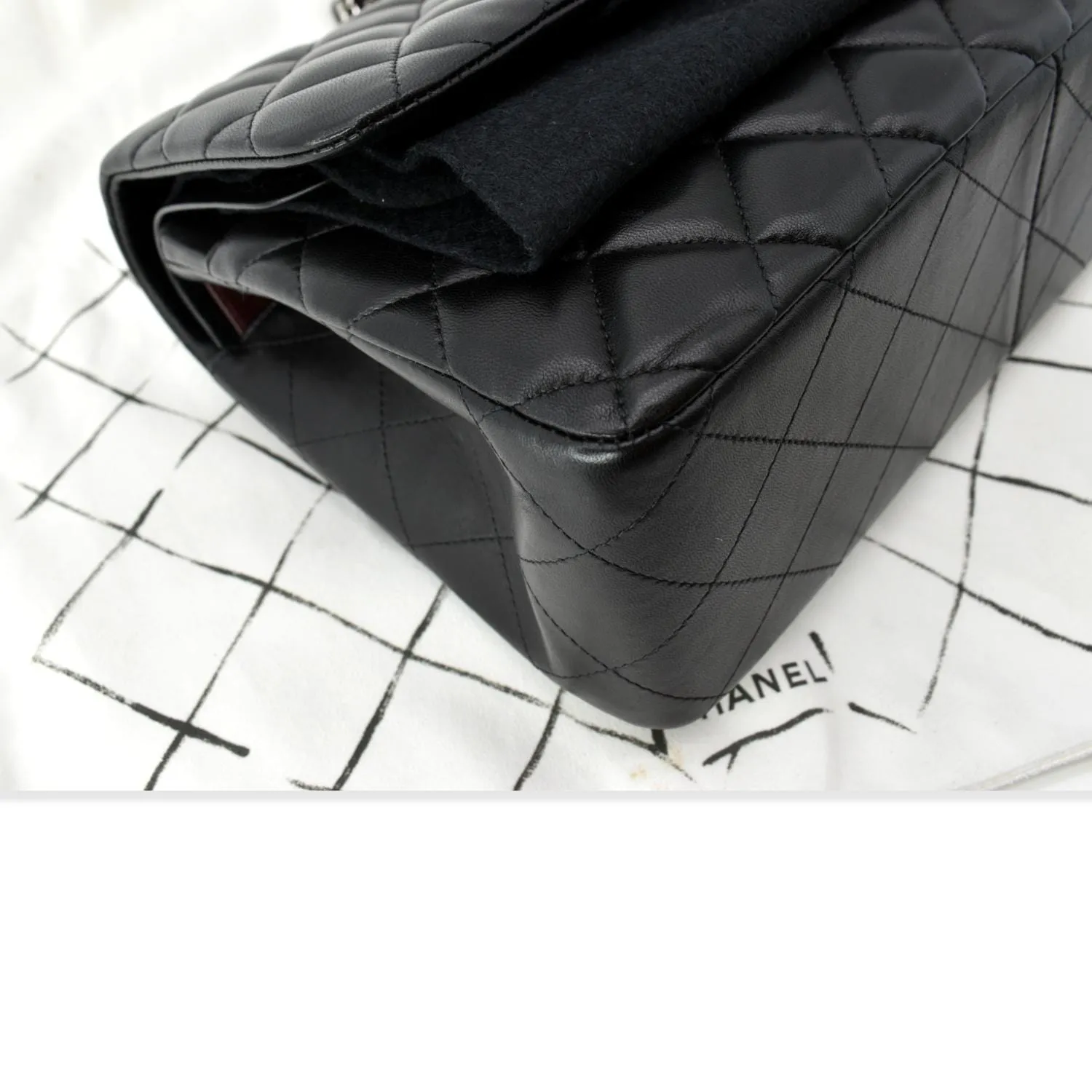CHANEL Classic Jumbo Double Flap Lambskin Leather Shoulder Bag Black