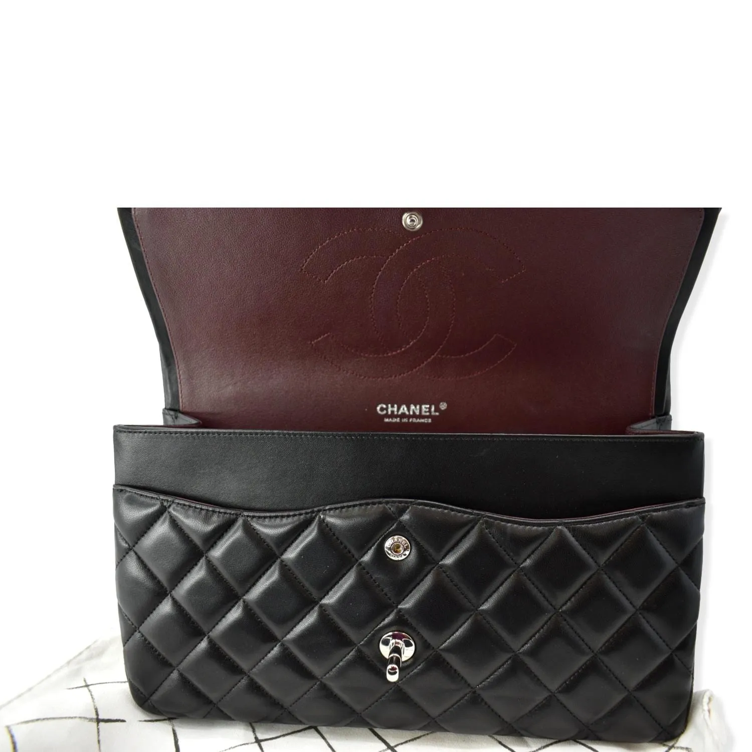 CHANEL Classic Jumbo Double Flap Lambskin Leather Shoulder Bag Black