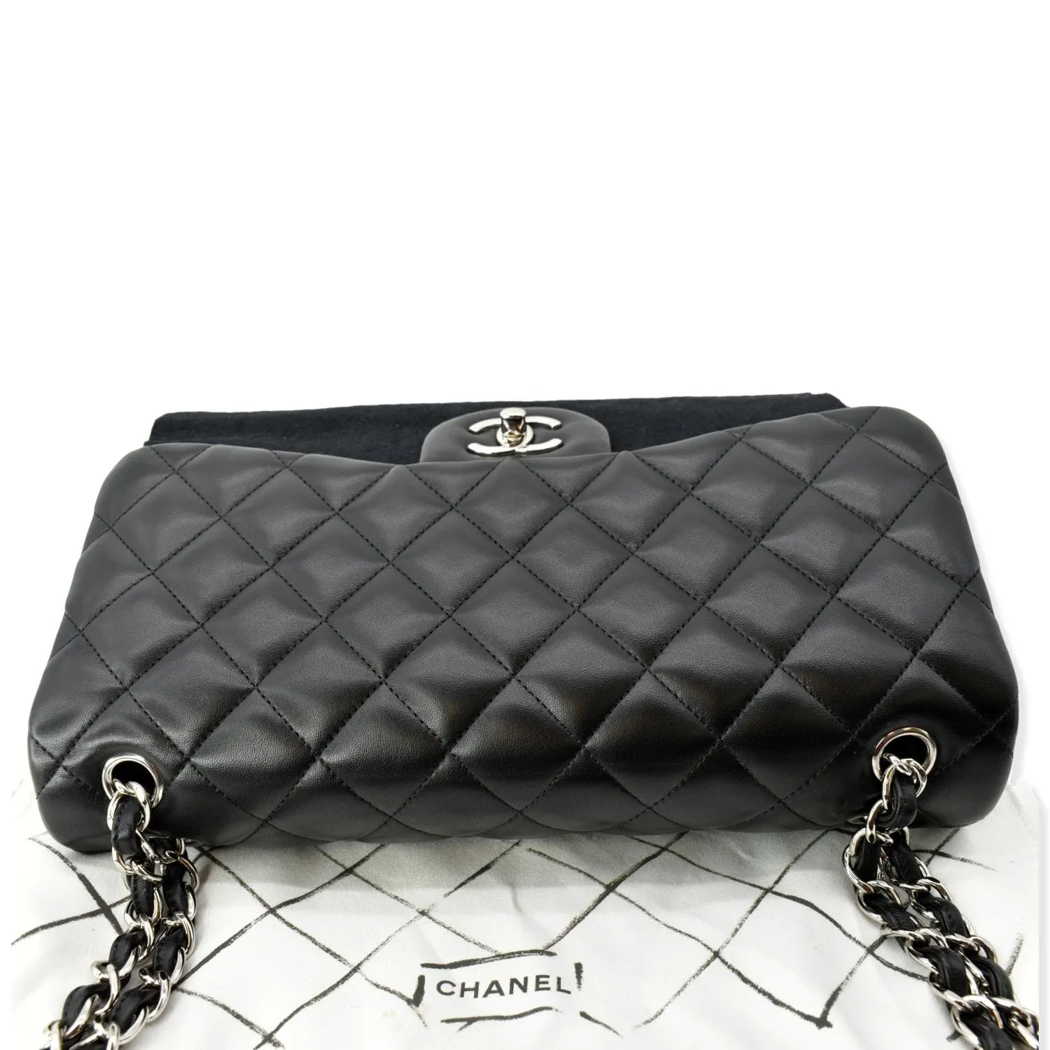 CHANEL Classic Jumbo Double Flap Lambskin Leather Shoulder Bag Black