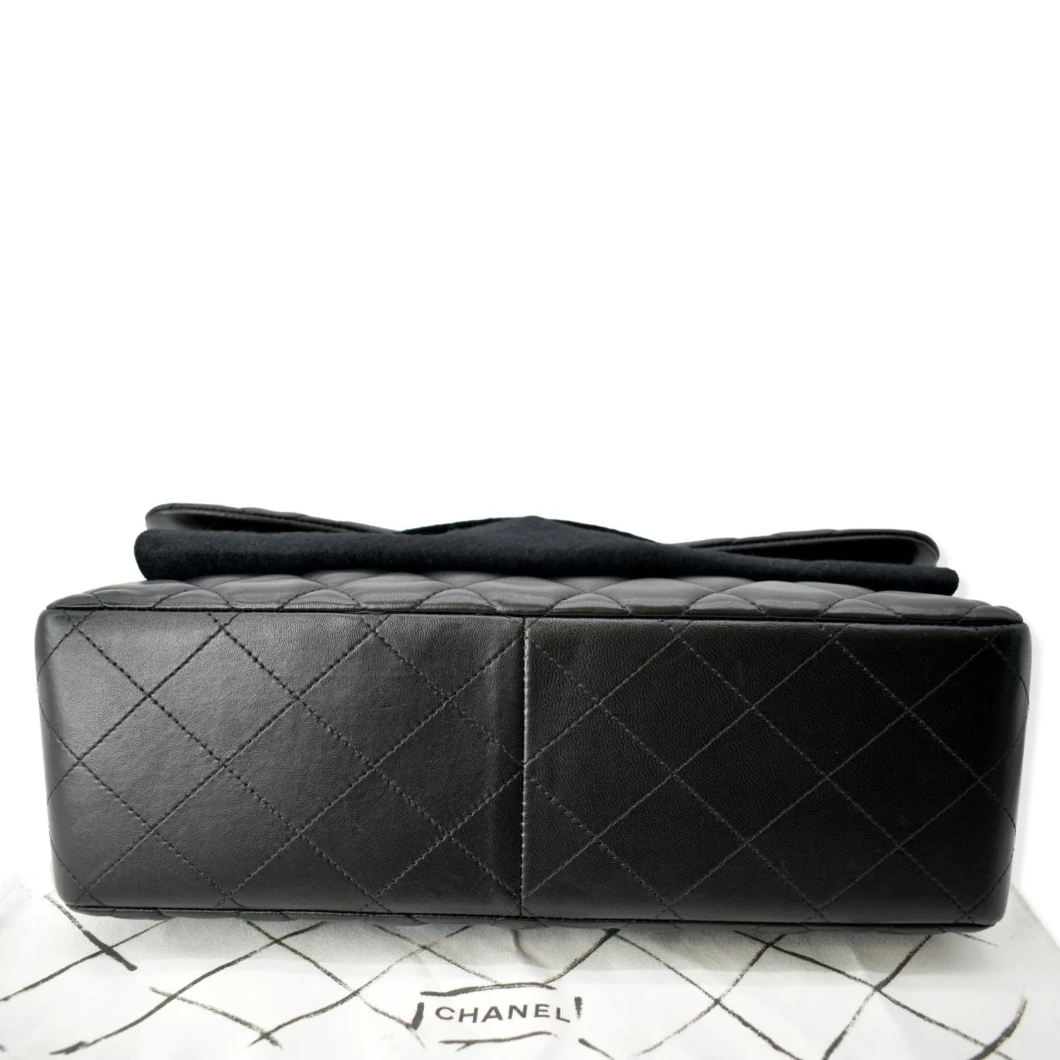 CHANEL Classic Jumbo Double Flap Lambskin Leather Shoulder Bag Black