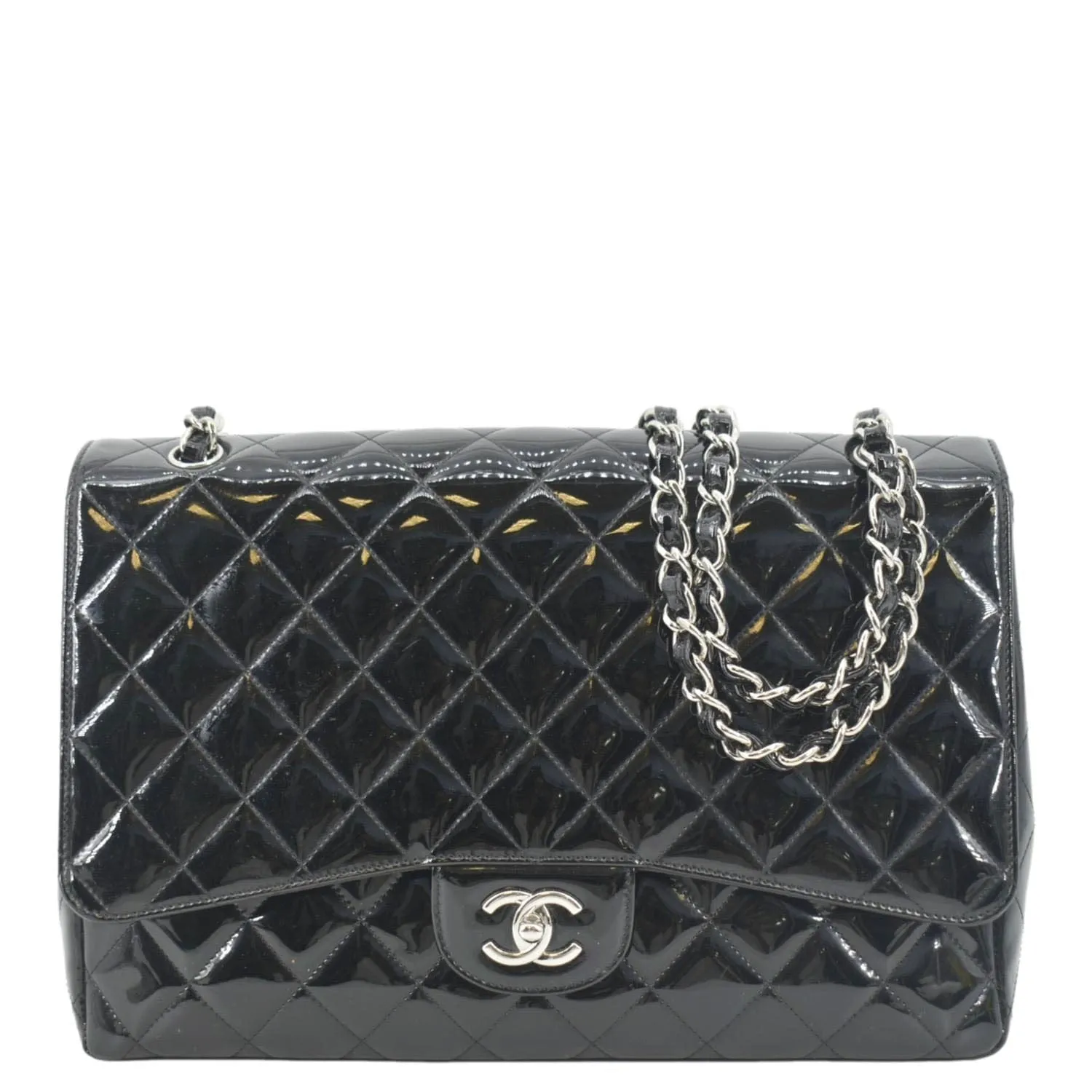 CHANEL Classic Maxi Single Flap Patent Leather Shoulder Bag Black