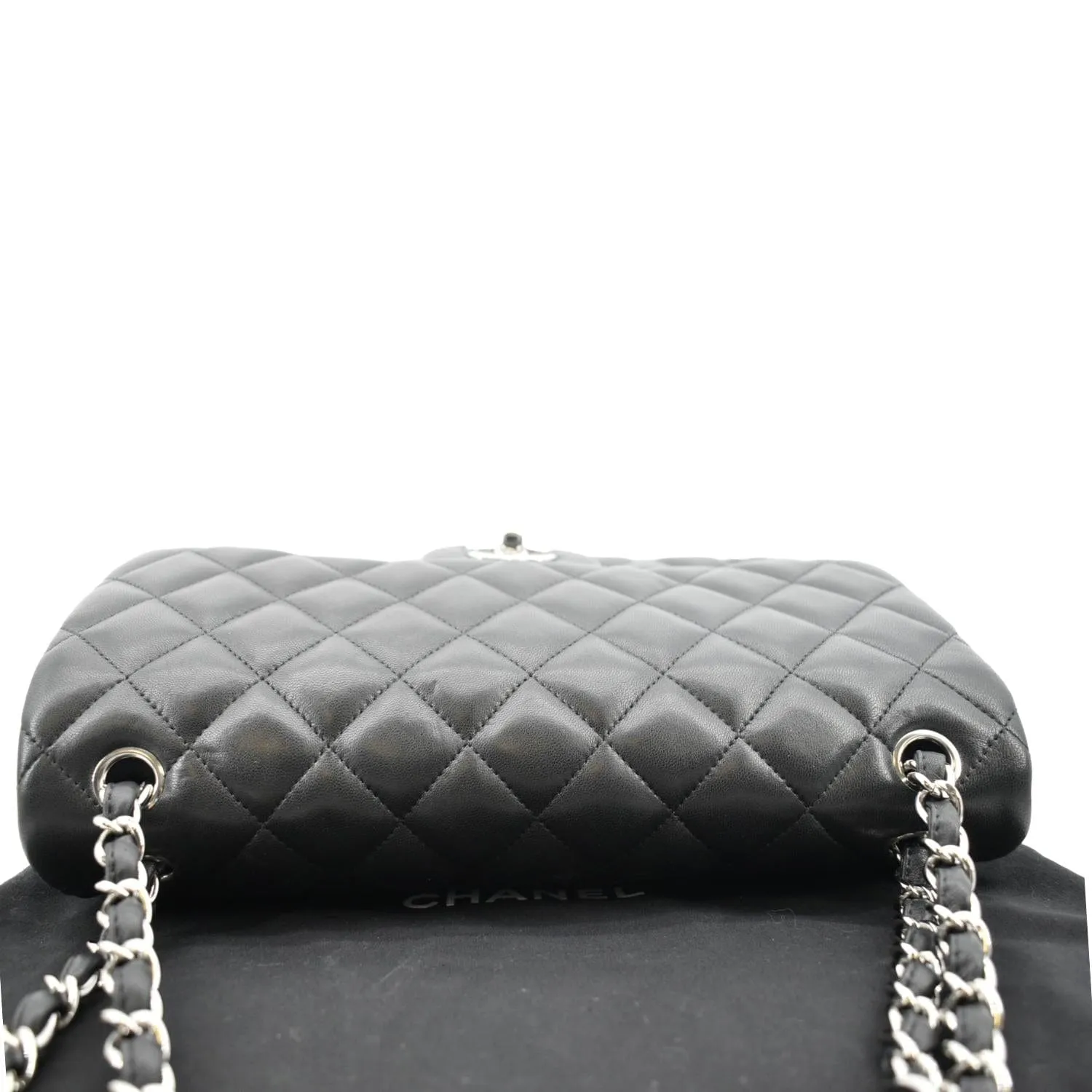 CHANEL Classic Medium Double Flap Quilted Lambskin Leather Shoulder Bag Black