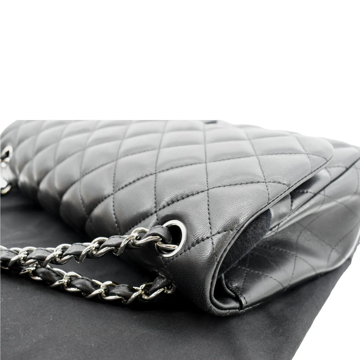 CHANEL Classic Medium Double Flap Quilted Lambskin Leather Shoulder Bag Black