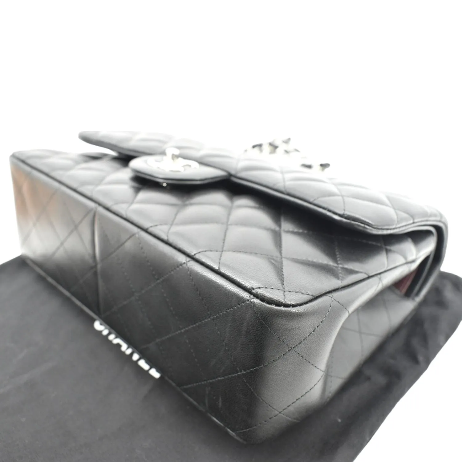 CHANEL Classic Medium Double Flap Quilted Lambskin Leather Shoulder Bag Black