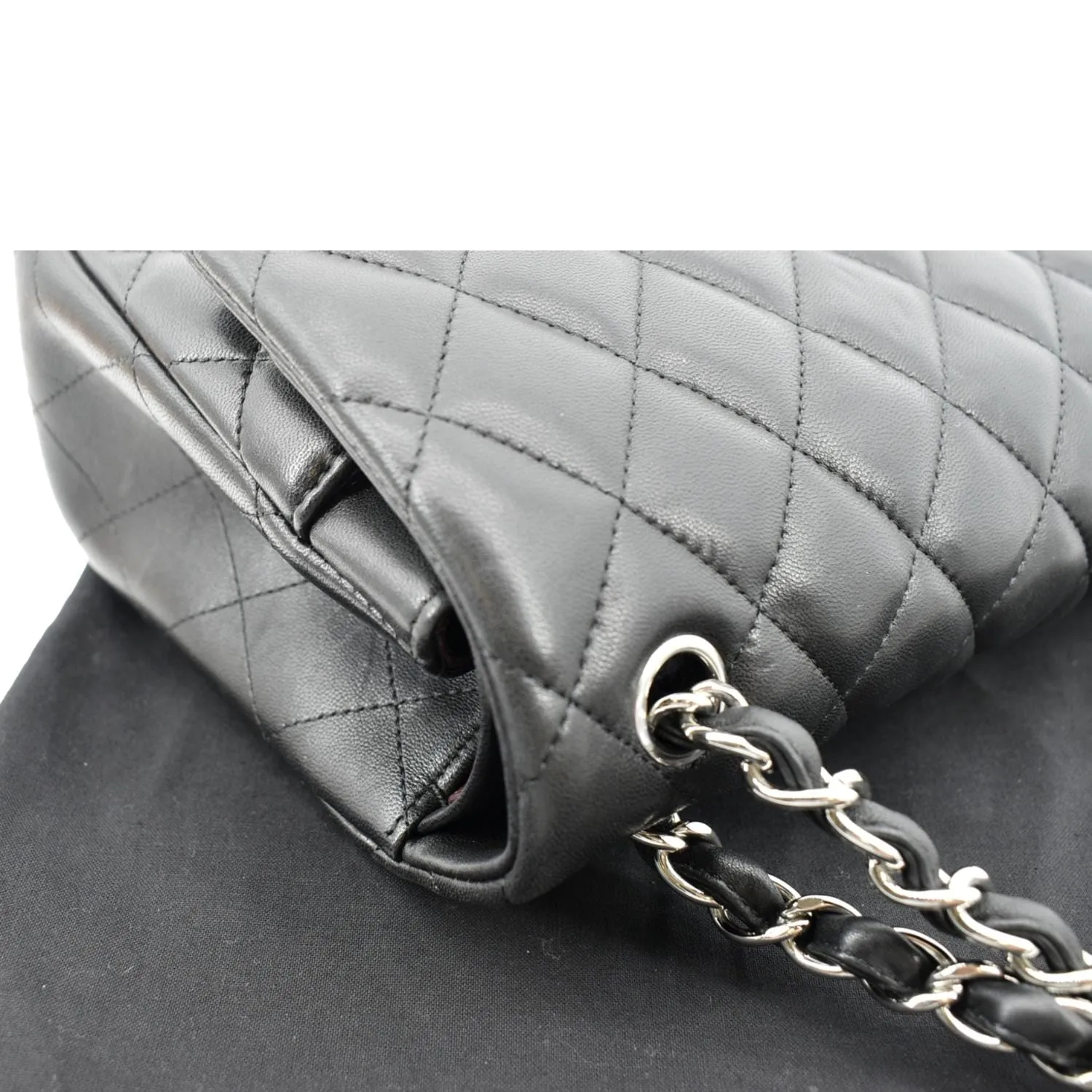 CHANEL Classic Medium Double Flap Quilted Lambskin Leather Shoulder Bag Black