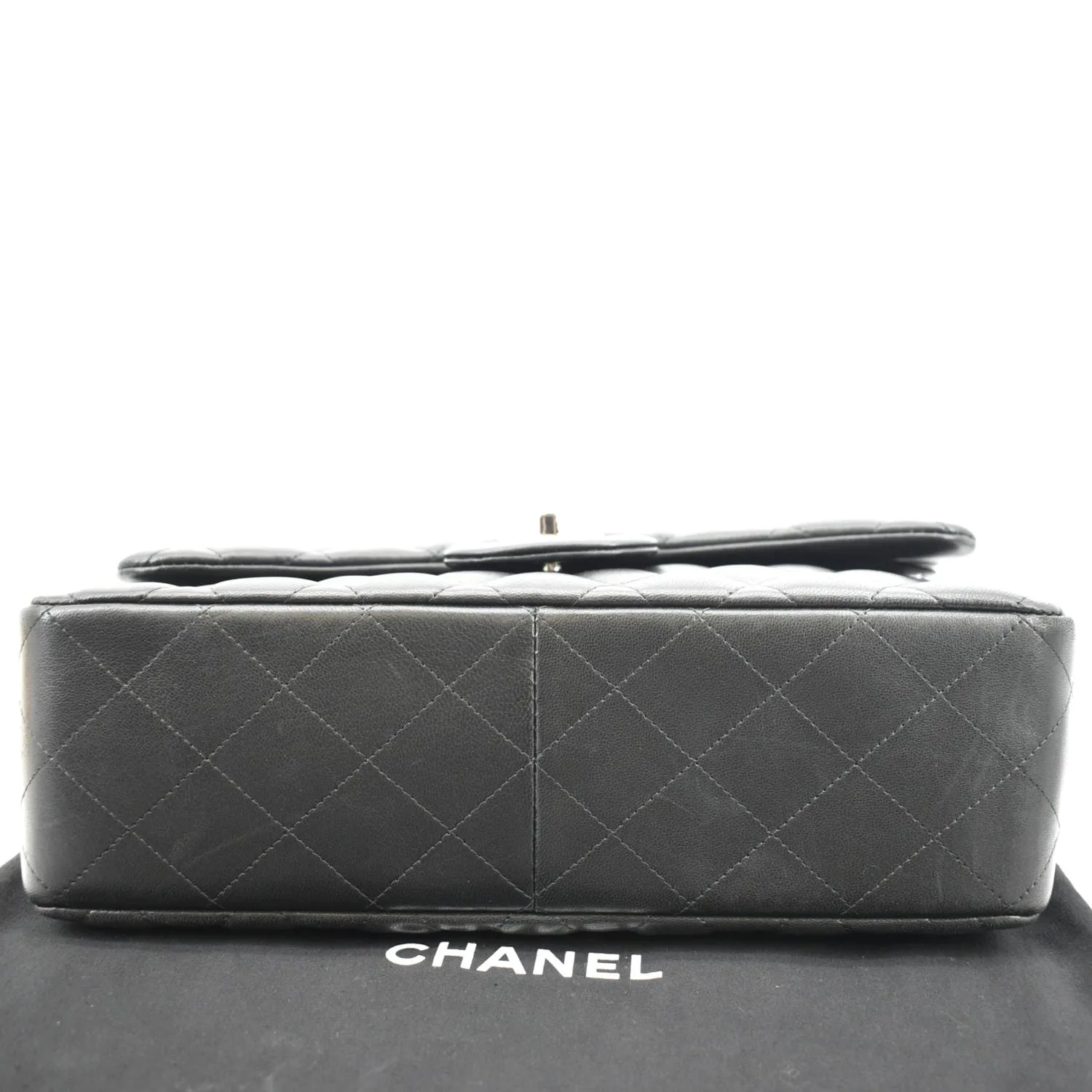CHANEL Classic Medium Double Flap Quilted Lambskin Leather Shoulder Bag Black