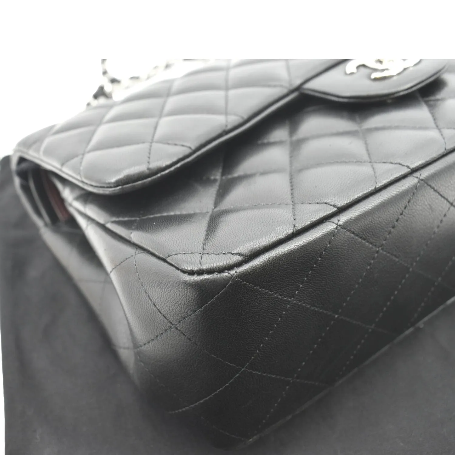 CHANEL Classic Medium Double Flap Quilted Lambskin Leather Shoulder Bag Black