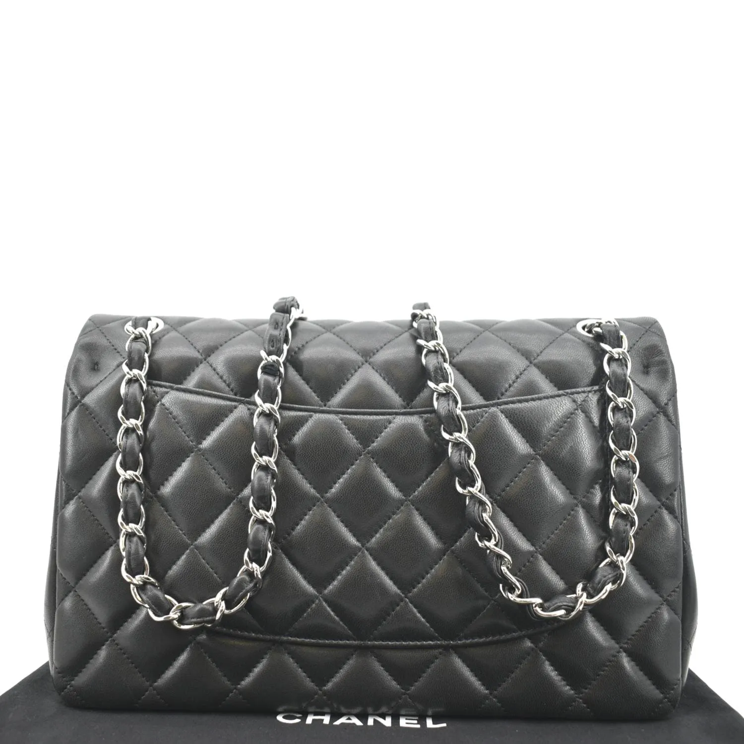 CHANEL Classic Medium Double Flap Quilted Lambskin Leather Shoulder Bag Black