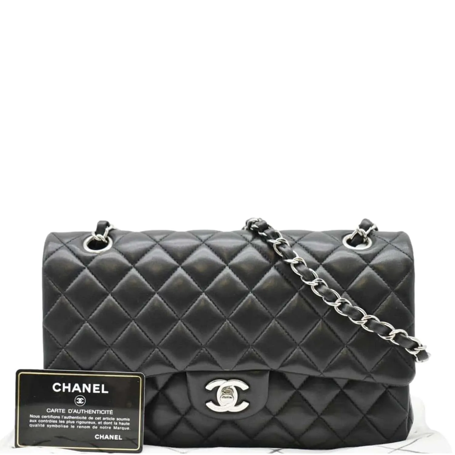 CHANEL Classic Medium Double Flap Quilted Leather Shoulder Bag Black