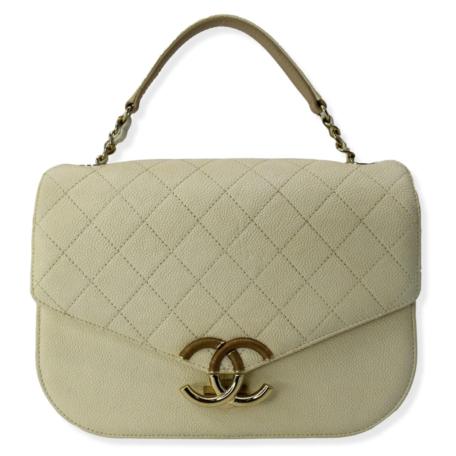 CHANEL Coco Cuba Caviar Leather Top Handle Shoulder Bag Ivory