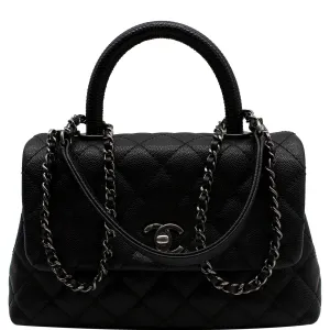 CHANEL Coco Mini Top Lizard Handle Caviar Leather Shoulder Bag Black