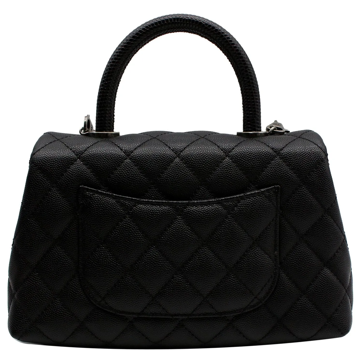 CHANEL Coco Mini Top Lizard Handle Caviar Leather Shoulder Bag Black