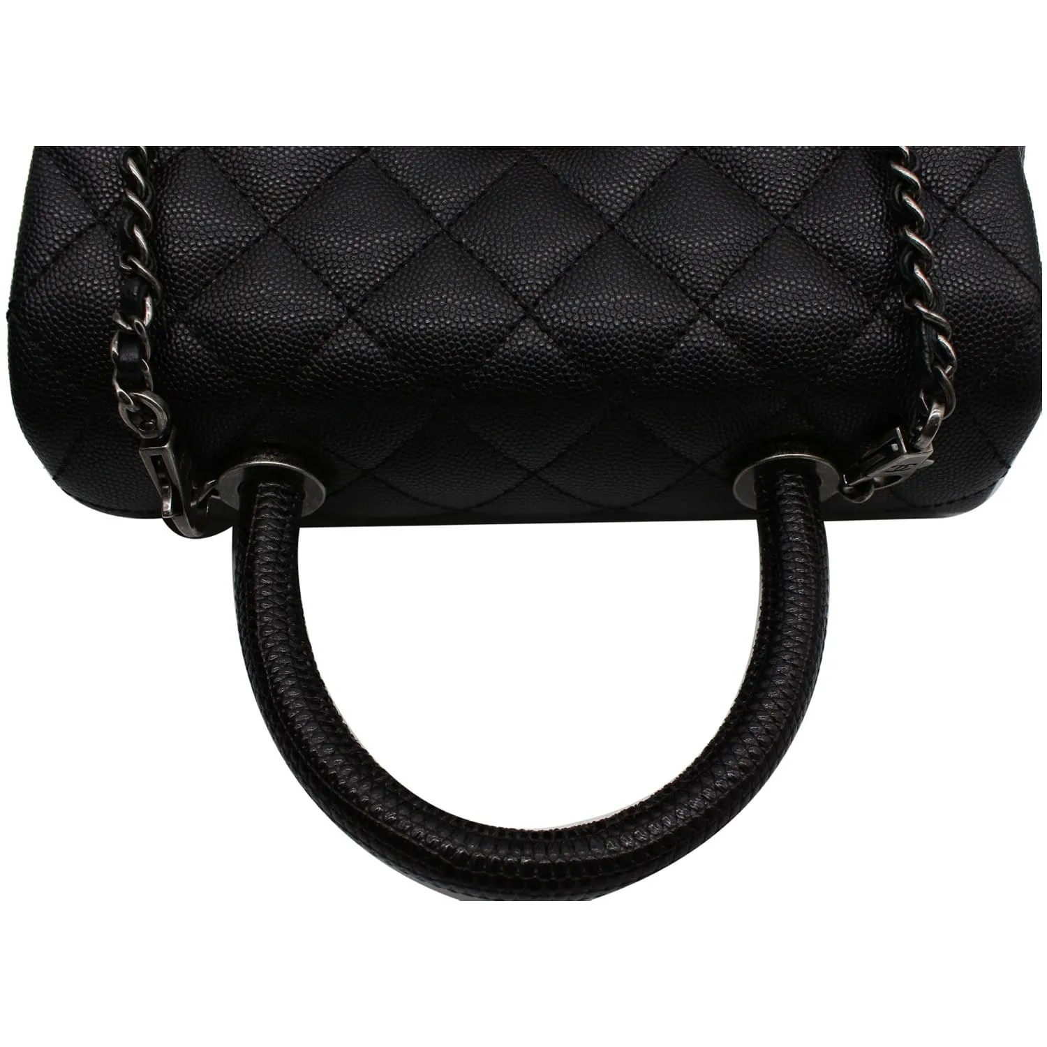 CHANEL Coco Mini Top Lizard Handle Caviar Leather Shoulder Bag Black