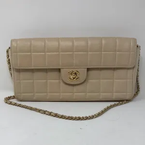 Chanel East West Beig Chocolate Bar Lambskin Clutch and Shoulder Bag