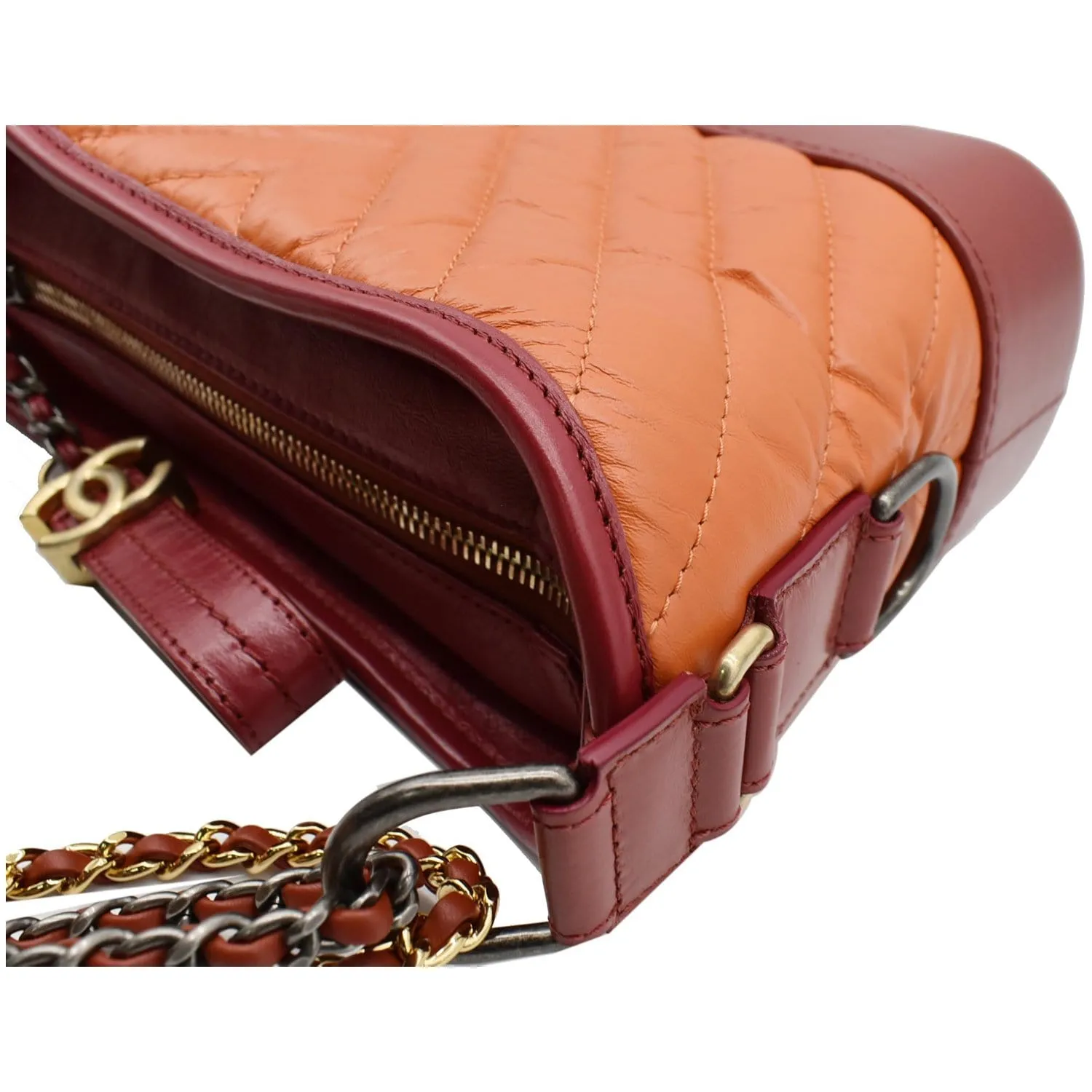 CHANEL Gabrielle Small Aged Calfskin Leather Hobo Crossbody Bag Orange