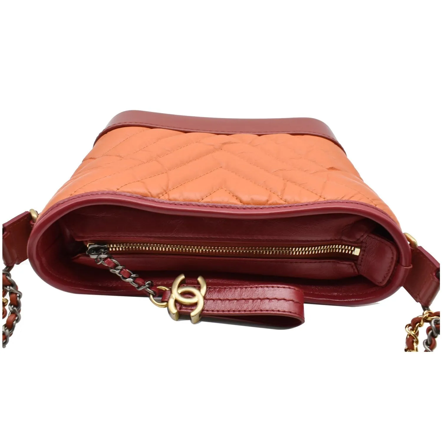 CHANEL Gabrielle Small Aged Calfskin Leather Hobo Crossbody Bag Orange