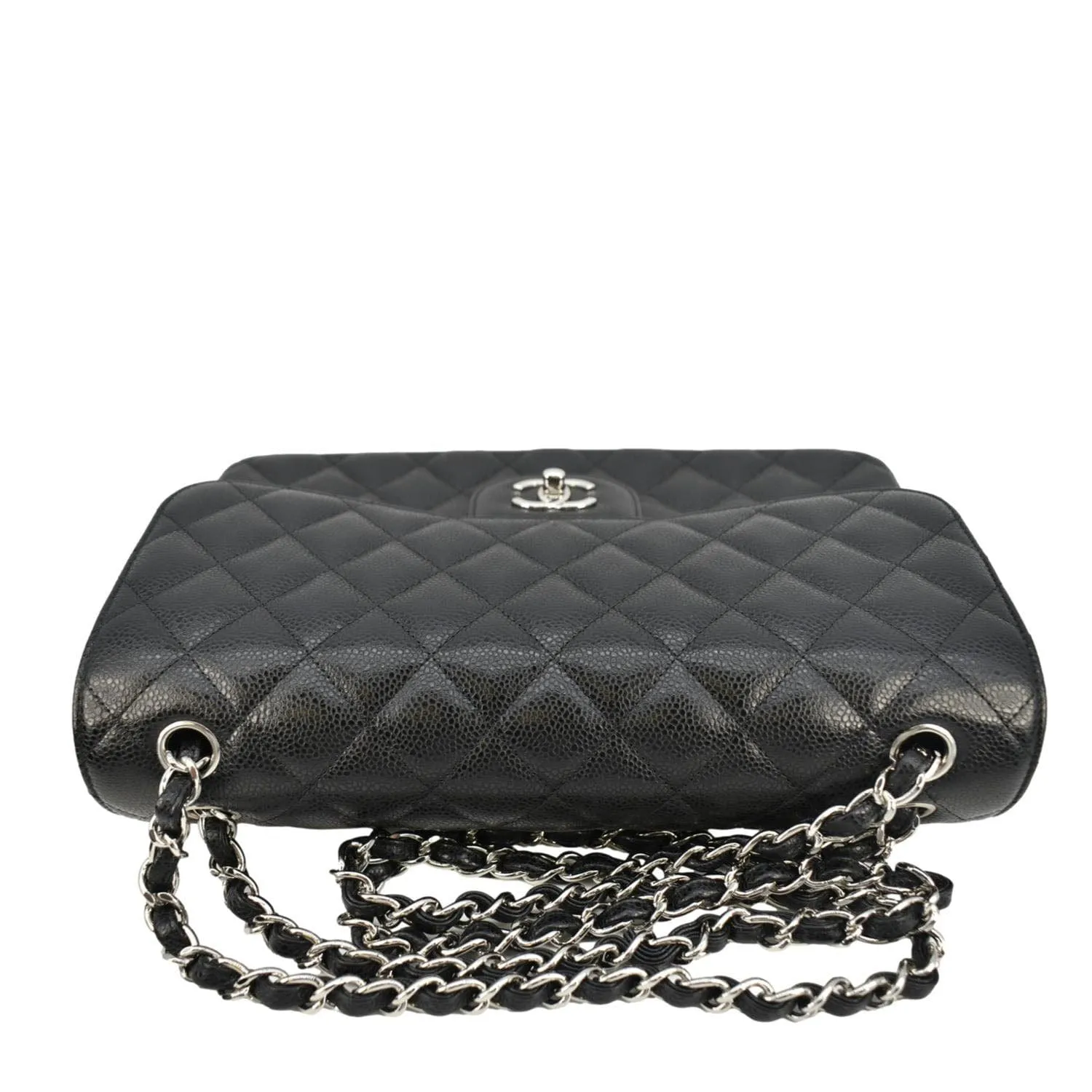 CHANEL Jumbo Classic Double Flap Quilted Caviar Leather Shoulder Bag Black