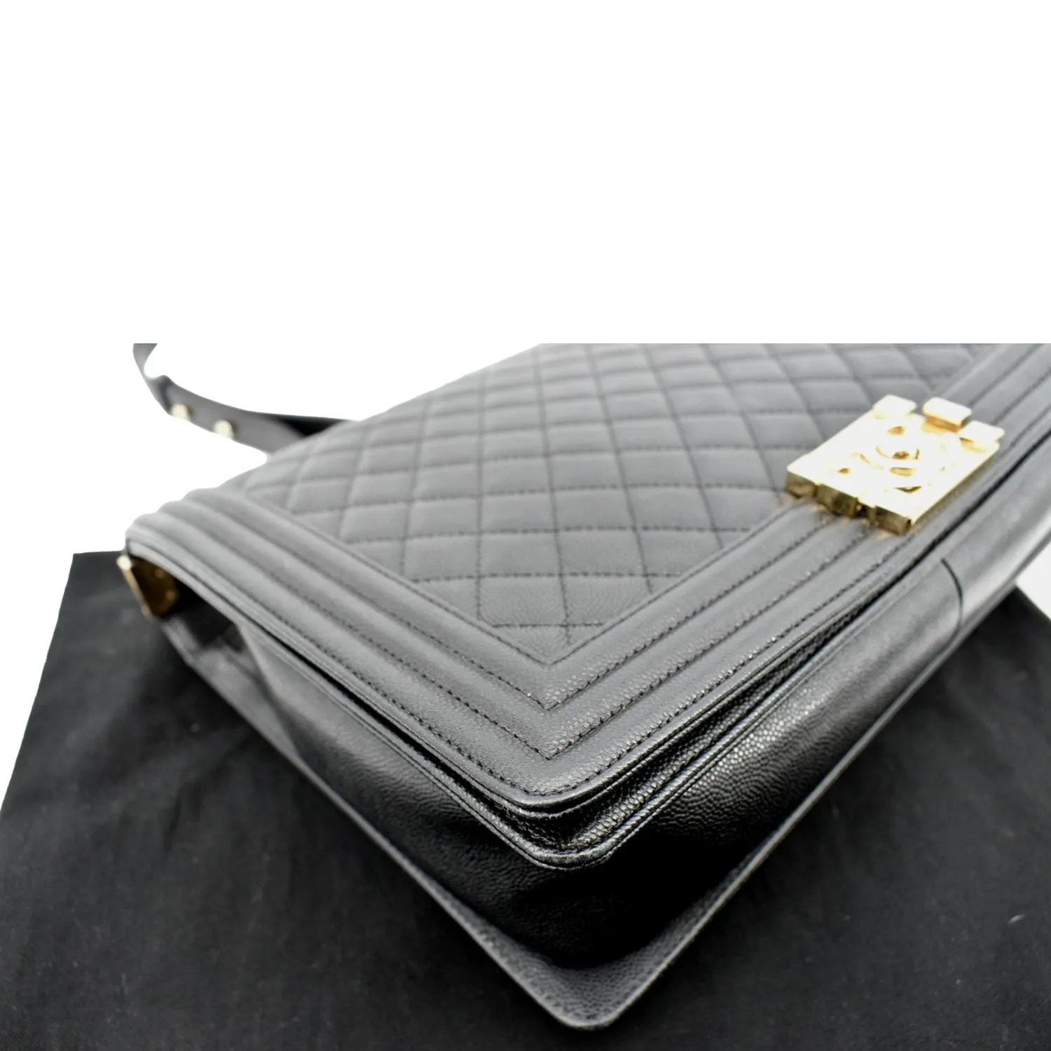 CHANEL Large Boy Flap Caviar Leather Shoulder Bag Black