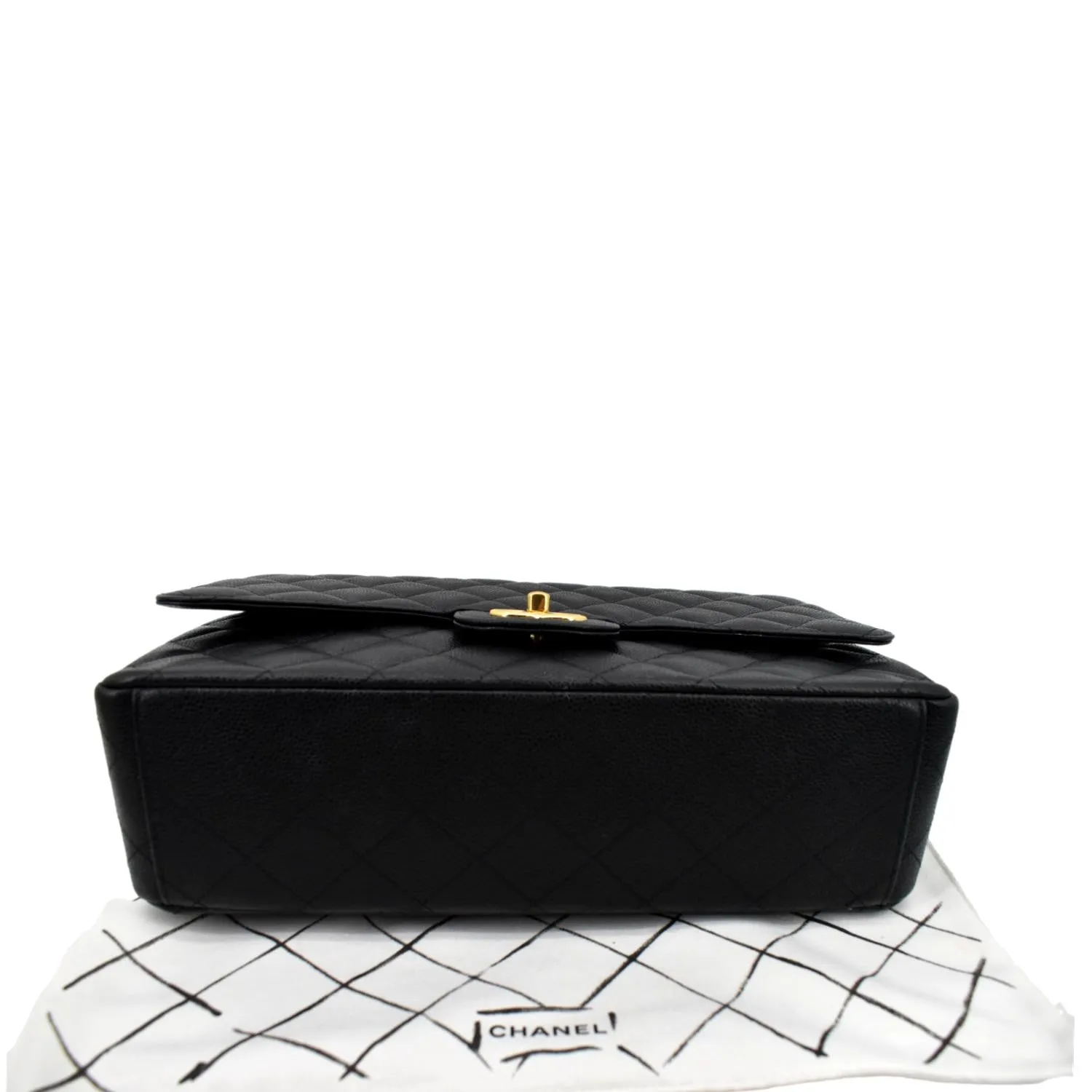 CHANEL Maxi Classic Flap Caviar Leather Shoulder Bag Black