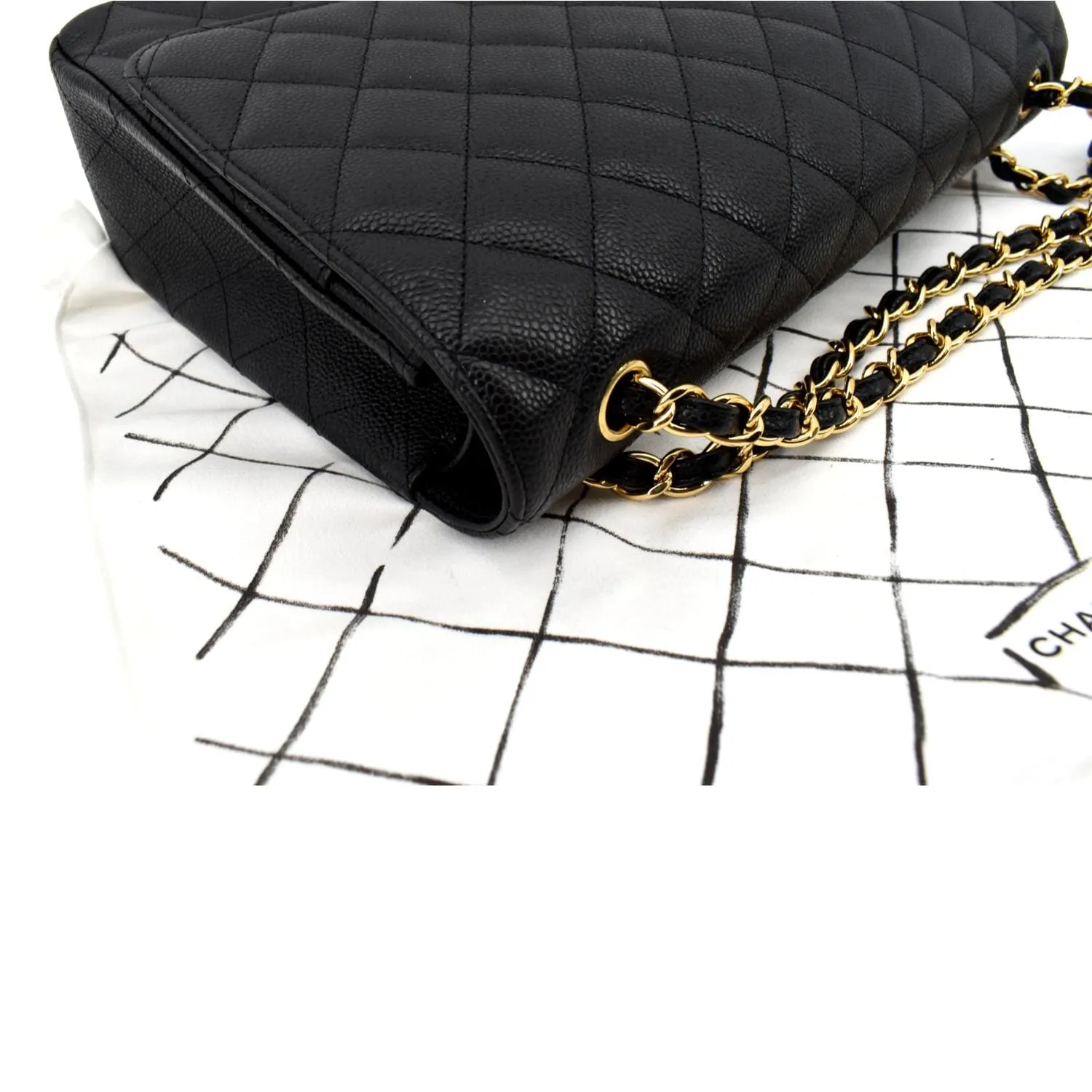 CHANEL Maxi Classic Flap Caviar Leather Shoulder Bag Black