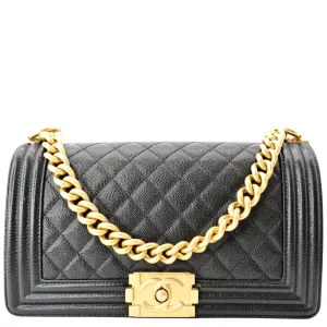 CHANEL Medium Boy Flap Caviar Quilted Leather Shoulder Bag Black
