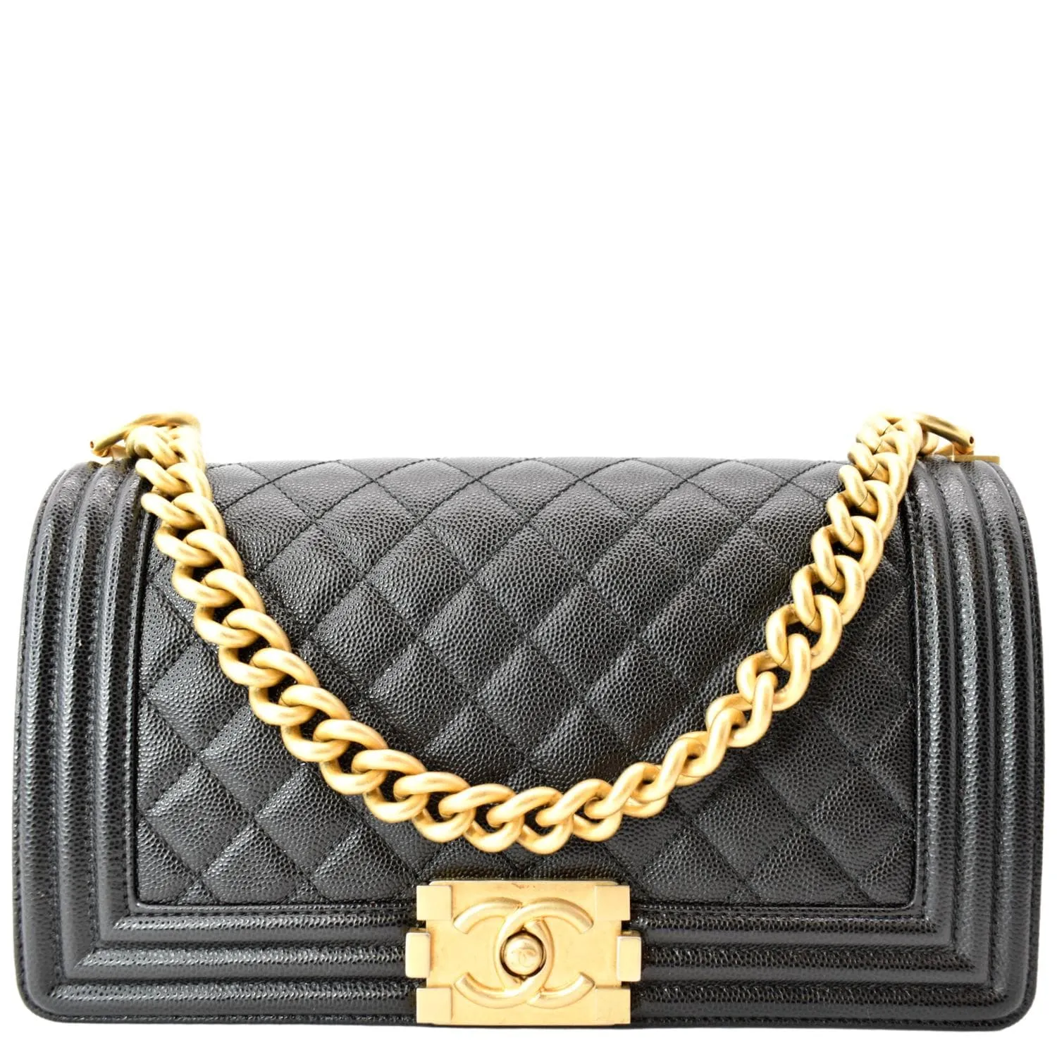 CHANEL Medium Boy Flap Caviar Quilted Leather Shoulder Bag Black