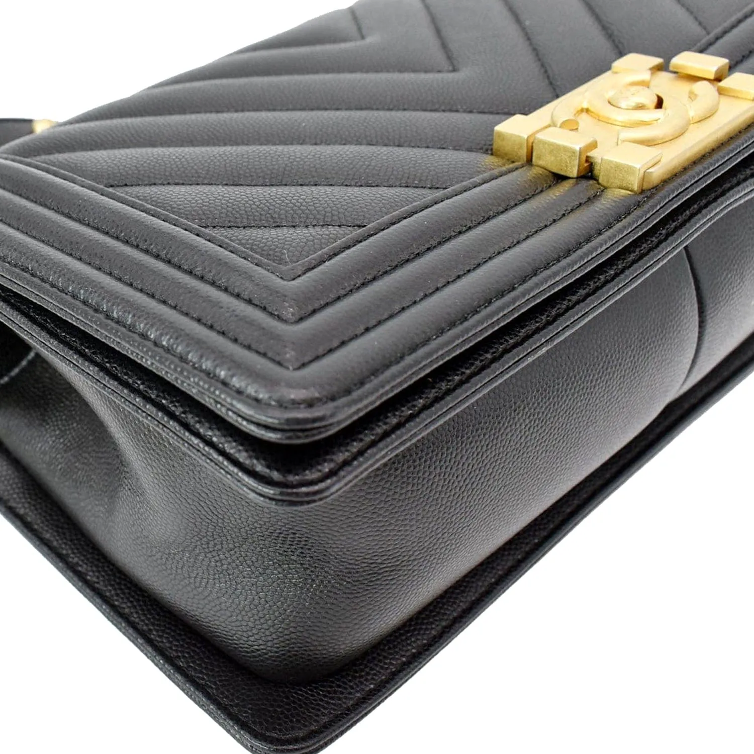 CHANEL Medium Boy Flap Chevron Leather Shoulder Bag Black