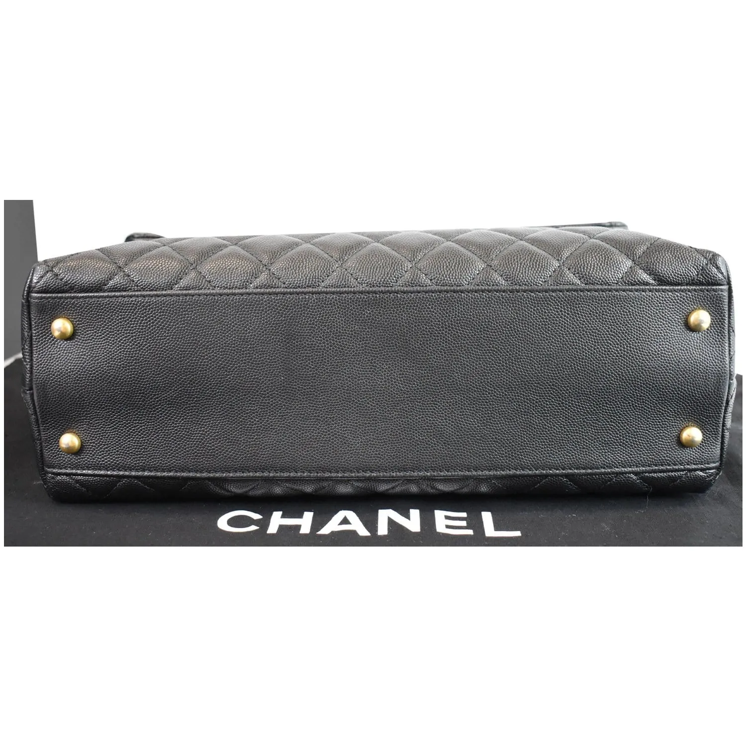 CHANEL Medium Coco Quilted Caviar Lizard Handle Shoulder Bag Black