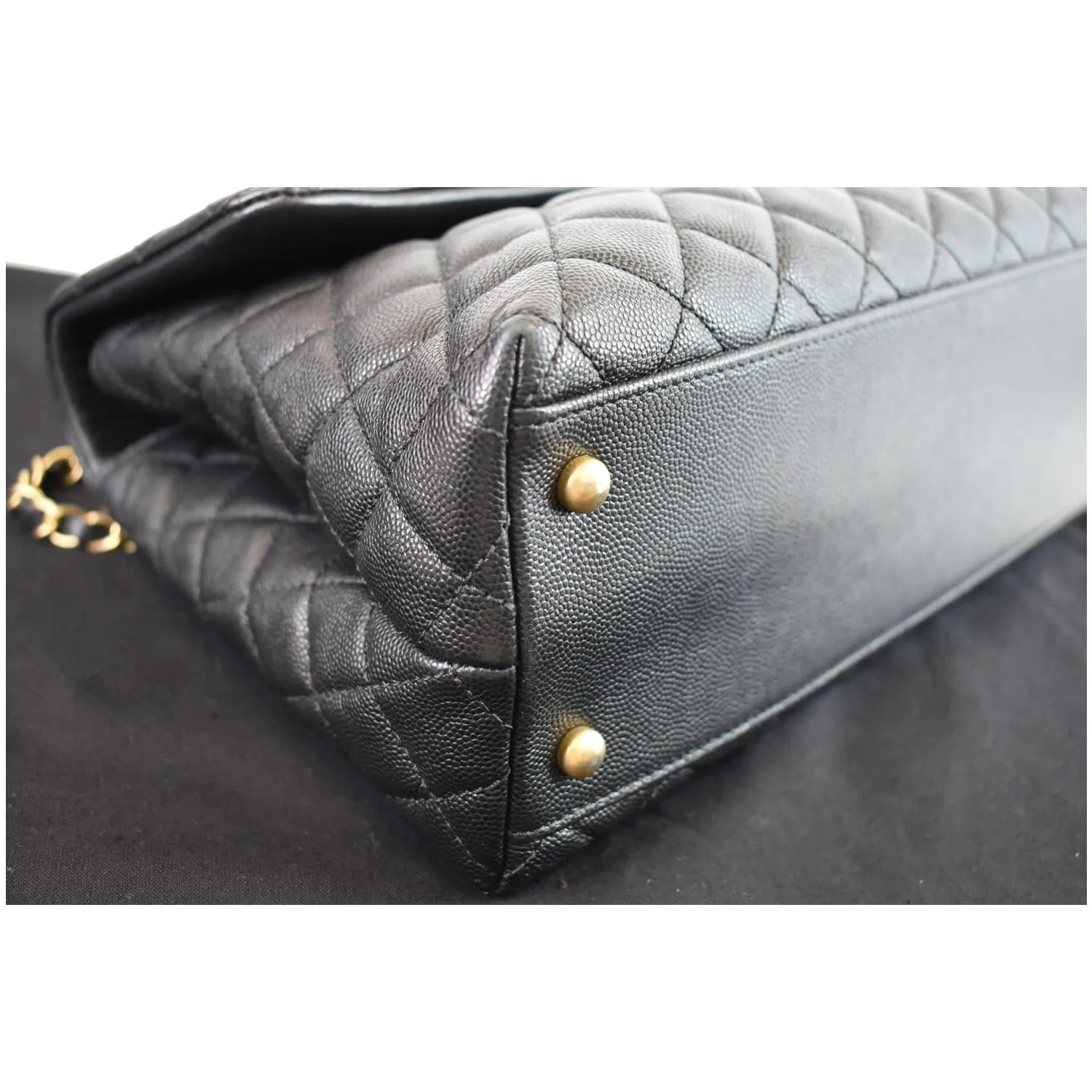 CHANEL Medium Coco Quilted Caviar Lizard Handle Shoulder Bag Black