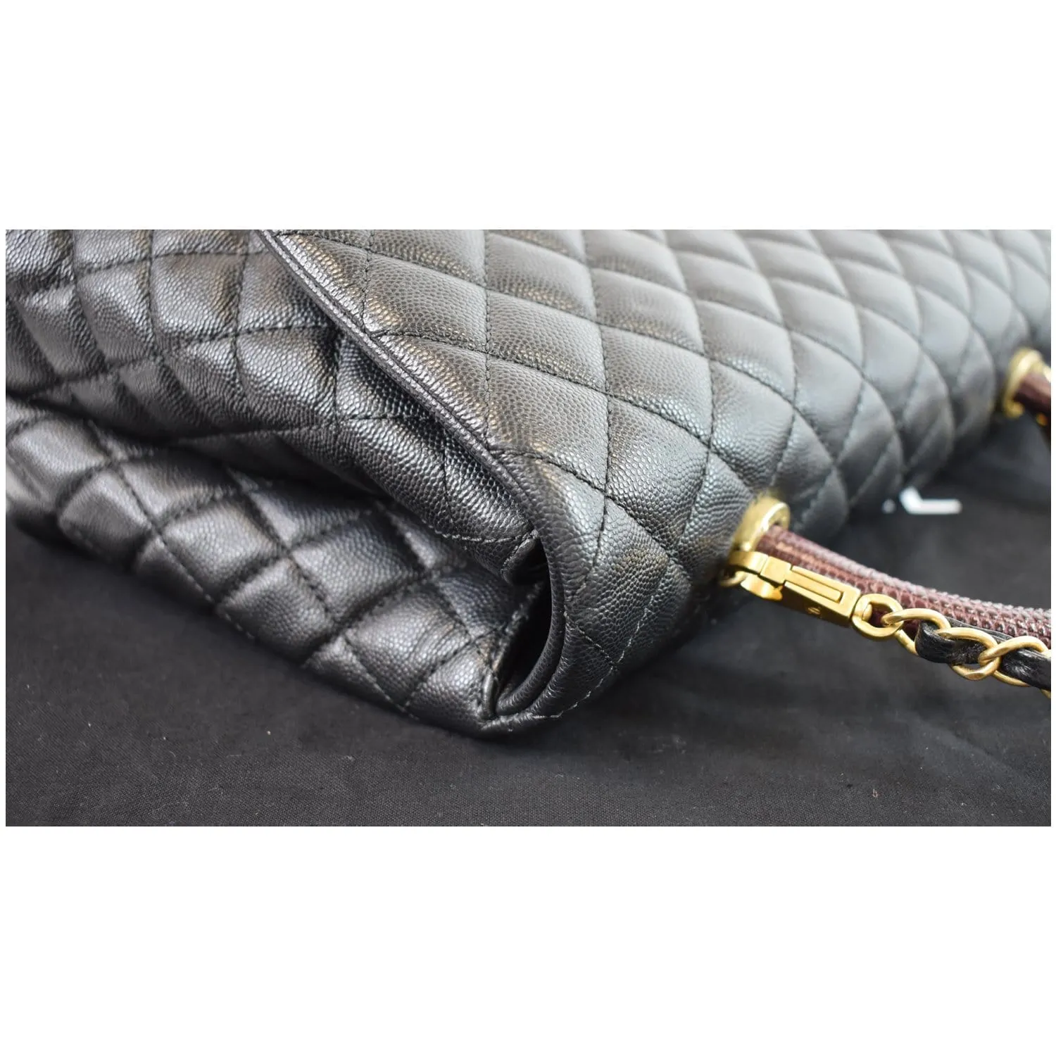 CHANEL Medium Coco Quilted Caviar Lizard Handle Shoulder Bag Black