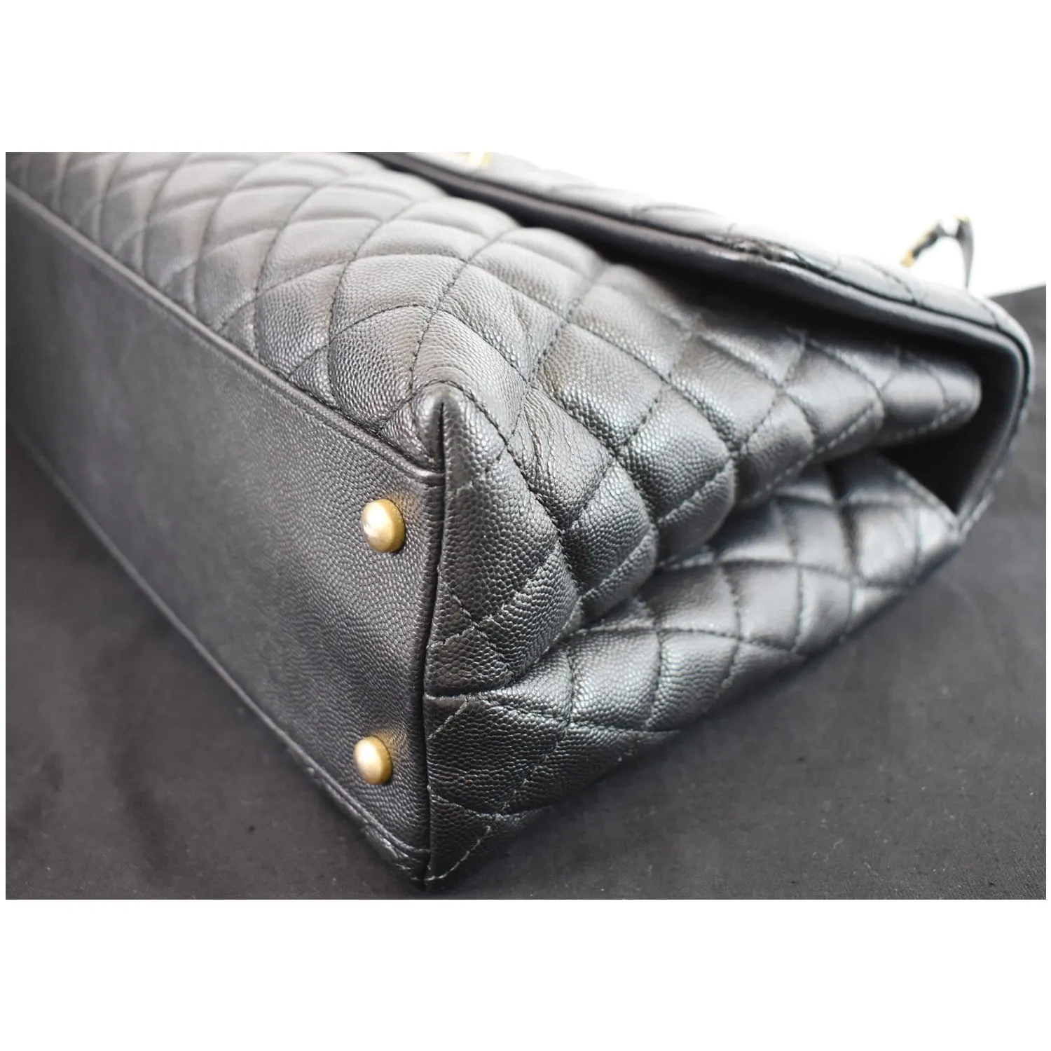 CHANEL Medium Coco Quilted Caviar Lizard Handle Shoulder Bag Black