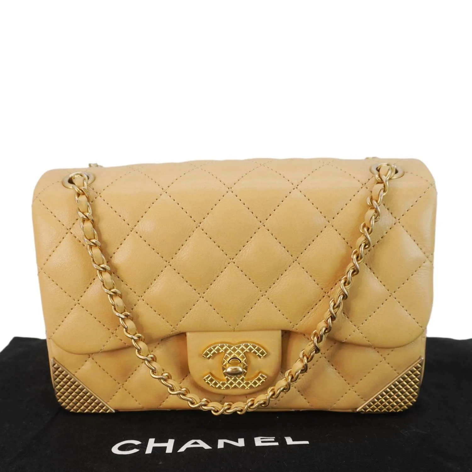 CHANEL Rock The Corner Flap Quilted Leather Shoulder Bag Beige