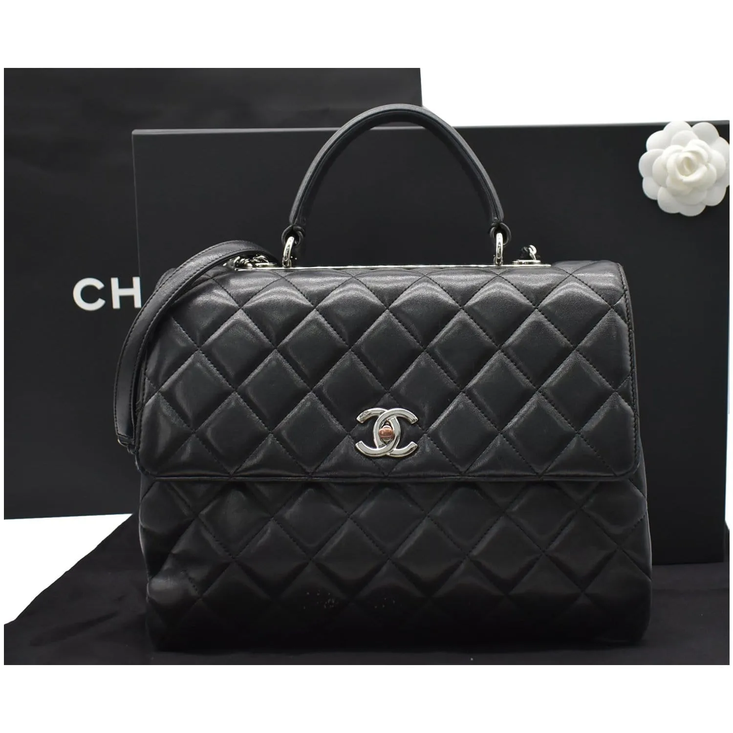CHANEL Trendy CC Large Flap Quilted Lambskin Leather Shoulder Bag Black