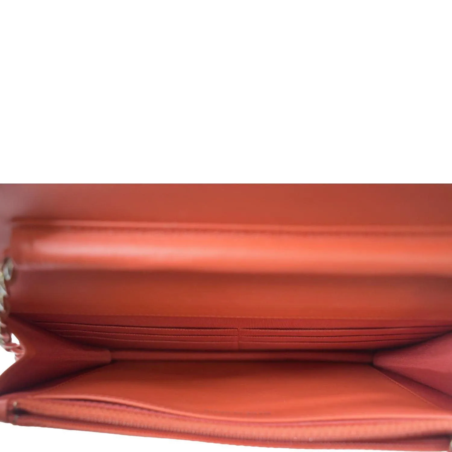 CHANEL WOC Quilted Leather Crossbody Wallet Red Orange