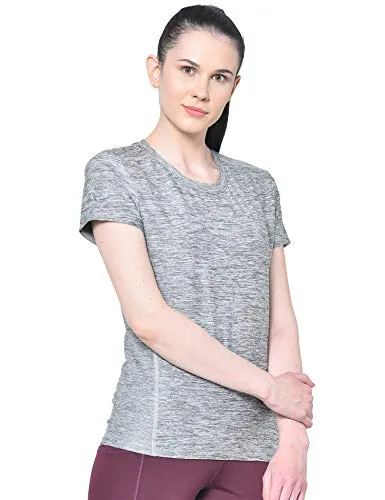 CHKOKKO Round Neck Half Sleeve Yoga Sports Dryfit Active Wear Gym Tshirt for Women Grey XL