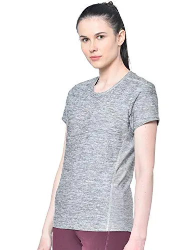 CHKOKKO Round Neck Half Sleeve Yoga Sports Dryfit Active Wear Gym Tshirt for Women Grey XL